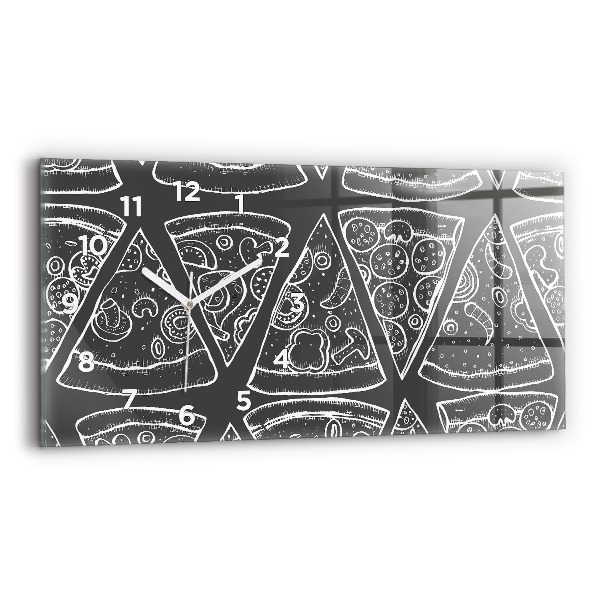 Horizontální skleněné hodiny na stěnu Malovaná pizza