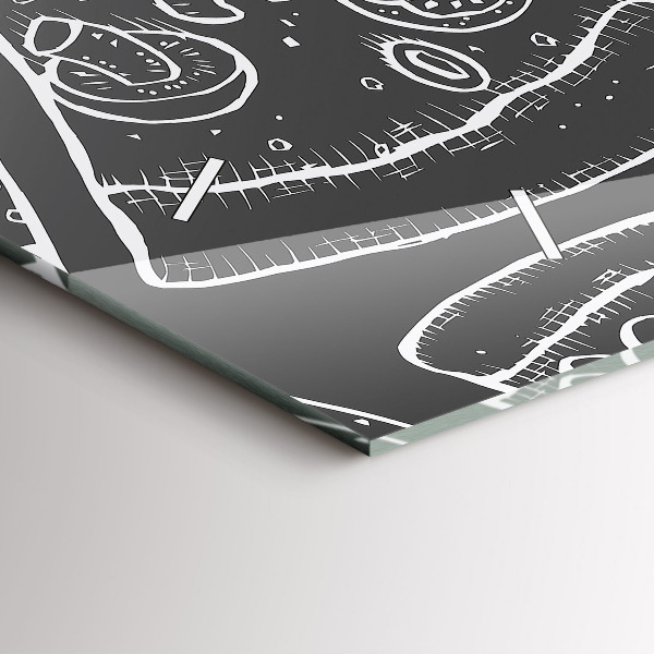 Horizontální skleněné hodiny na stěnu Malovaná pizza