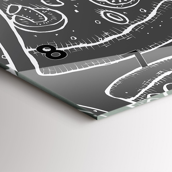 Horizontální skleněné hodiny na stěnu Malovaná pizza