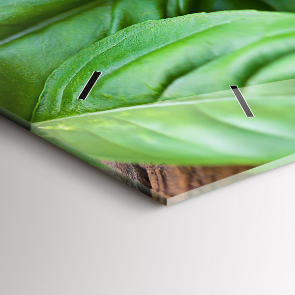 Horizontální skleněné hodiny na stěnu Listy bazalky