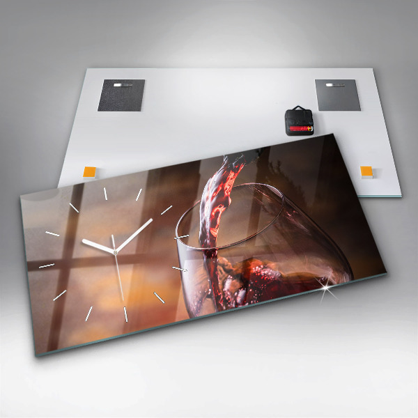 Horizontální skleněné hodiny na stěnu Sklenice na víno