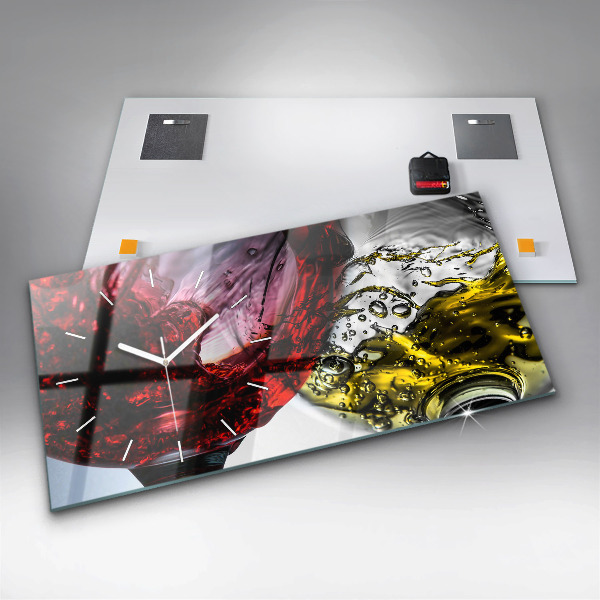 Horizontální skleněné hodiny na stěnu Sklenice na víno