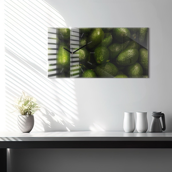Horizontální skleněné hodiny na stěnu Avokádo
