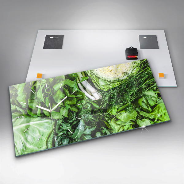 Horizontální skleněné hodiny na stěnu Zelená zelenina