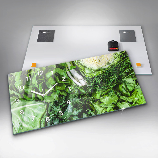 Horizontální skleněné hodiny na stěnu Zelená zelenina