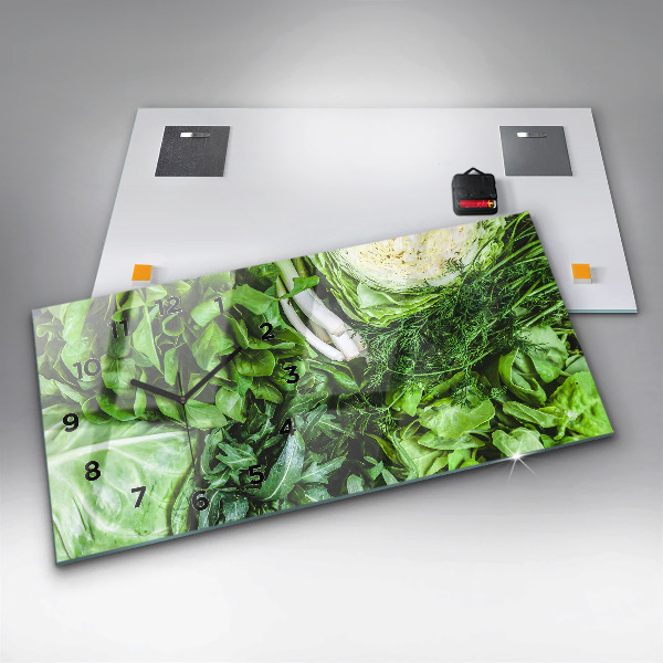 Horizontální skleněné hodiny na stěnu Zelená zelenina