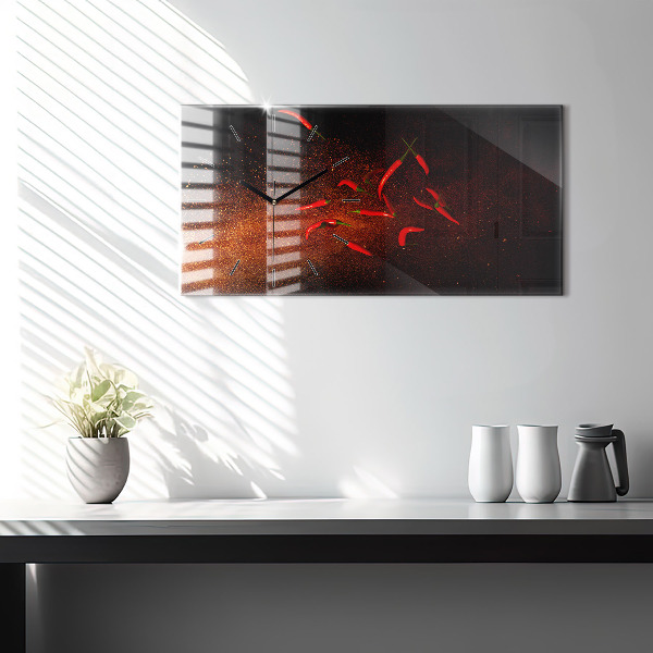 Horizontální skleněné hodiny na stěnu Chilli papričky