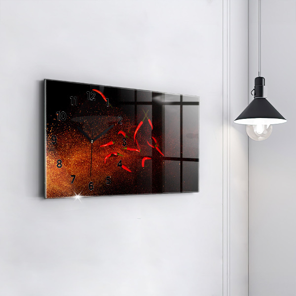 Horizontální skleněné hodiny na stěnu Chilli papričky