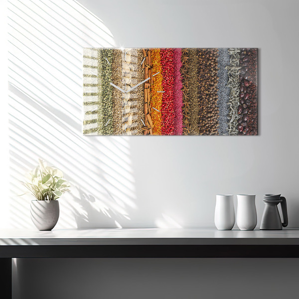 Horizontální skleněné hodiny na stěnu Řady koření