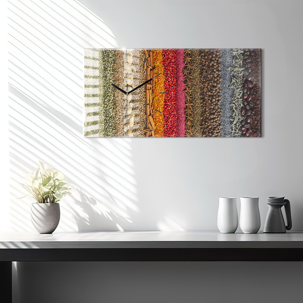 Horizontální skleněné hodiny na stěnu Řady koření