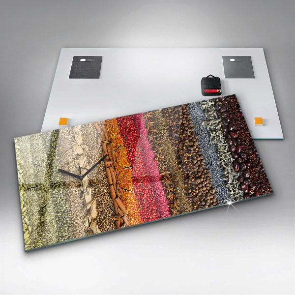 Horizontální skleněné hodiny na stěnu Řady koření