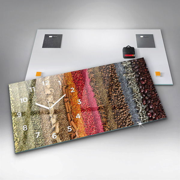 Horizontální skleněné hodiny na stěnu Řady koření