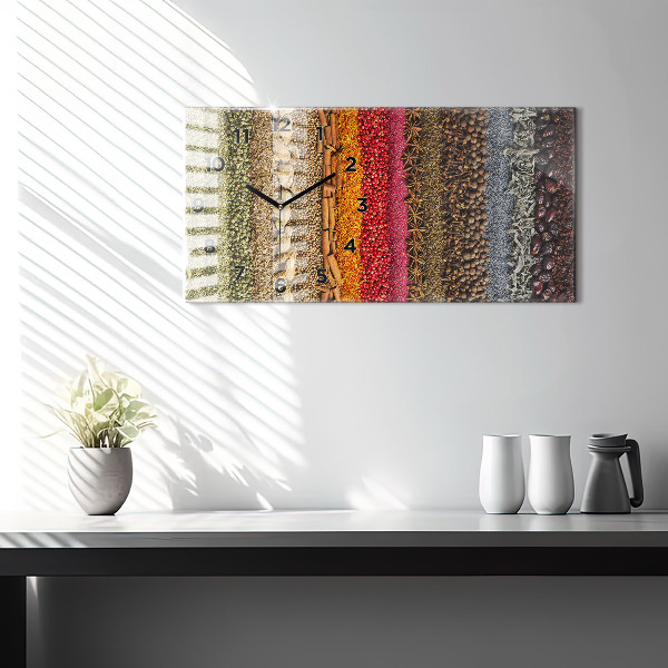 Horizontální skleněné hodiny na stěnu Řady koření