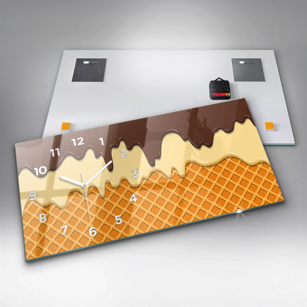 Horizontální skleněné hodiny na stěnu Oplatky a zmrzlina