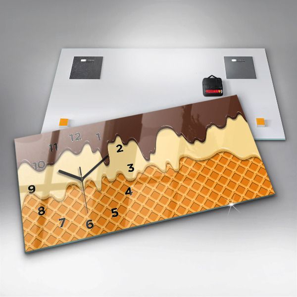 Horizontální skleněné hodiny na stěnu Oplatky a zmrzlina