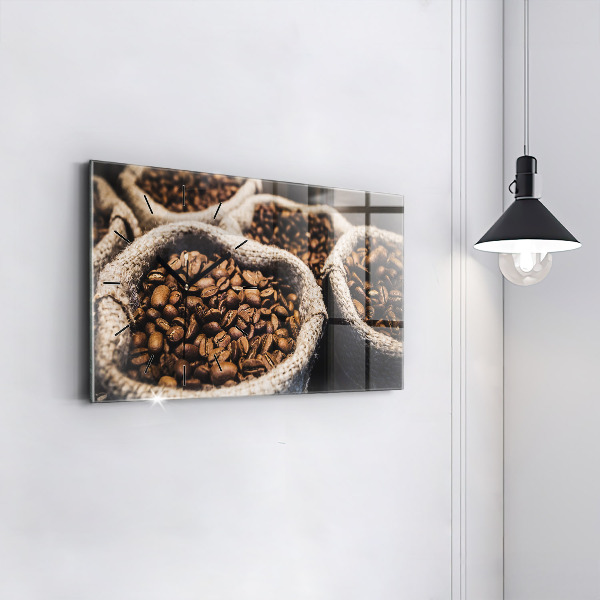 Horizontální skleněné hodiny na stěnu Pytle s kávou