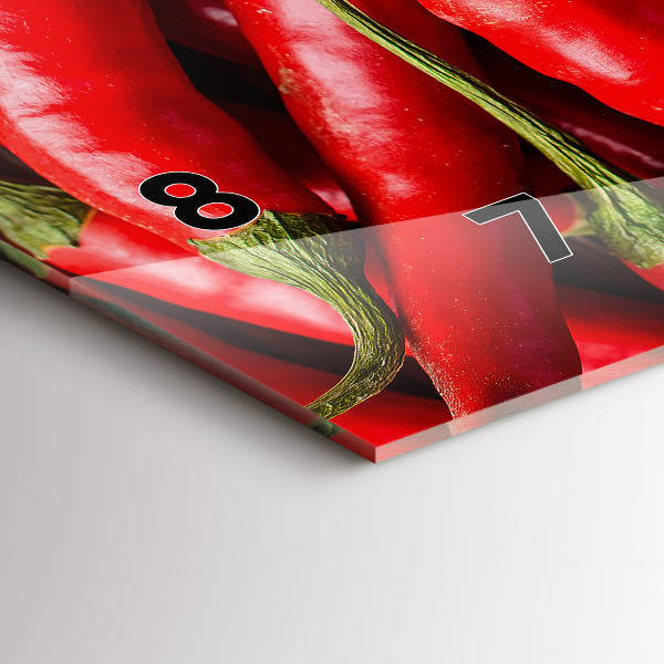 Horizontální skleněné hodiny na stěnu Horké papriky