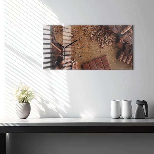 Horizontální skleněné hodiny na stěnu Čokoládové tyčinky
