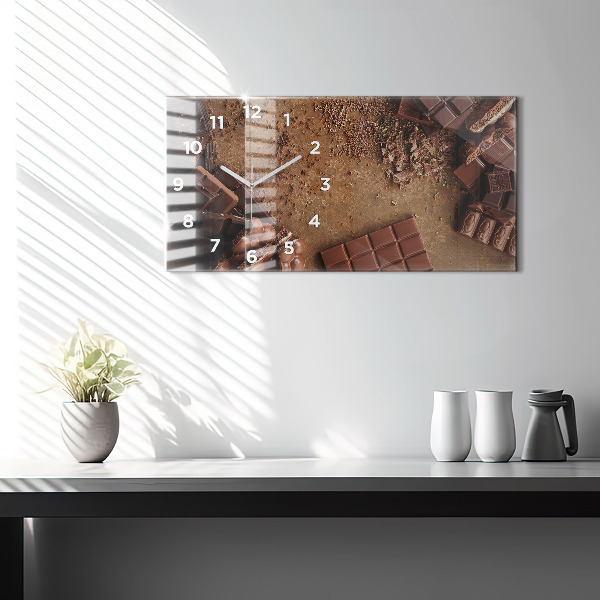 Horizontální skleněné hodiny na stěnu Čokoládové tyčinky