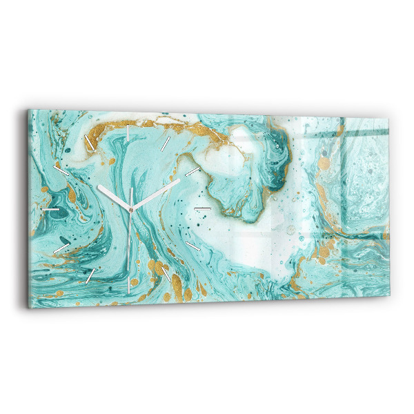 Horizontální skleněné hodiny na stěnu Mramorová textura