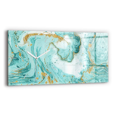 Horizontální skleněné hodiny na stěnu Mramorová textura