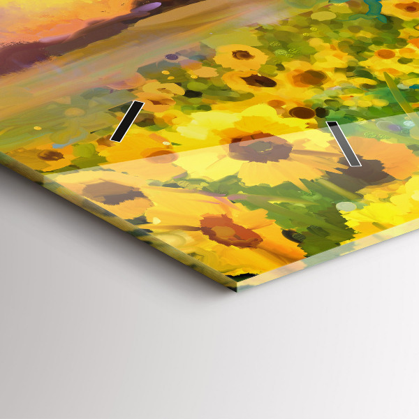 Horizontální skleněné hodiny na stěnu Pole slunečnic