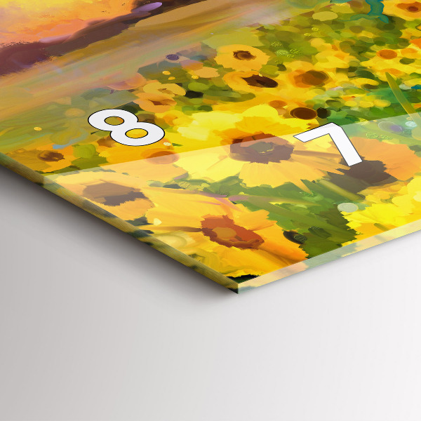 Horizontální skleněné hodiny na stěnu Pole slunečnic