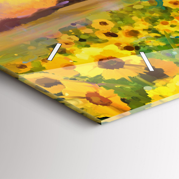 Horizontální skleněné hodiny na stěnu Pole slunečnic