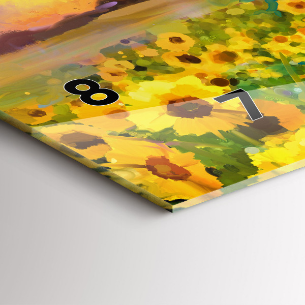 Horizontální skleněné hodiny na stěnu Pole slunečnic