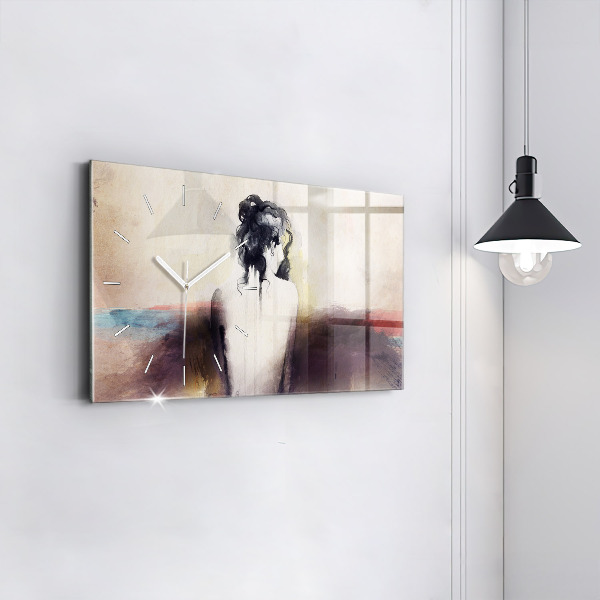Horizontální hodiny na skle Abstraktní portrét ženy