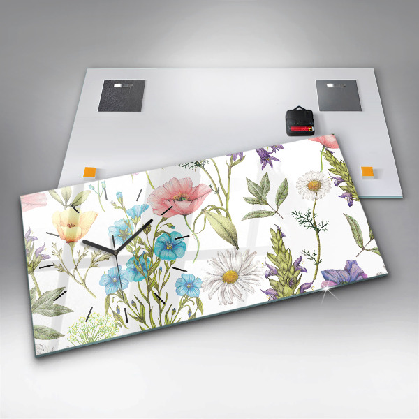 Horizontální hodiny na skle Kompozice květin