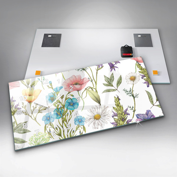 Horizontální hodiny na skle Kompozice květin