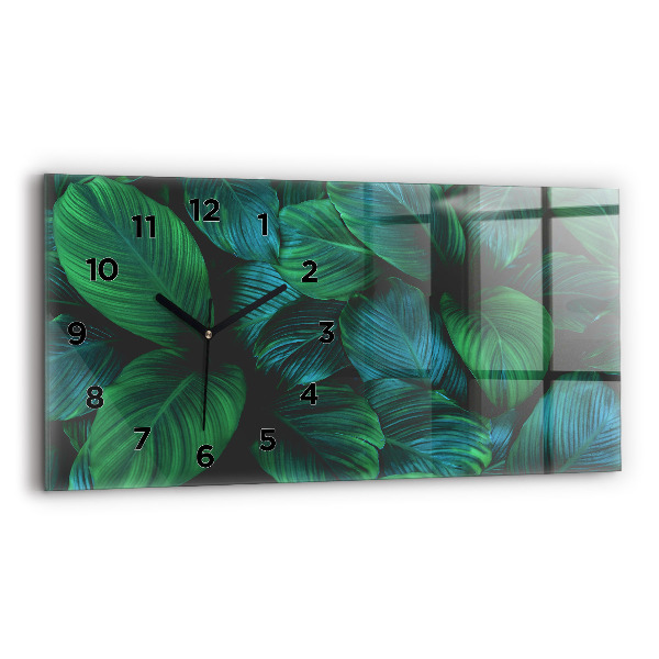 Horizontální skleněné hodiny na stěnu Příroda listy