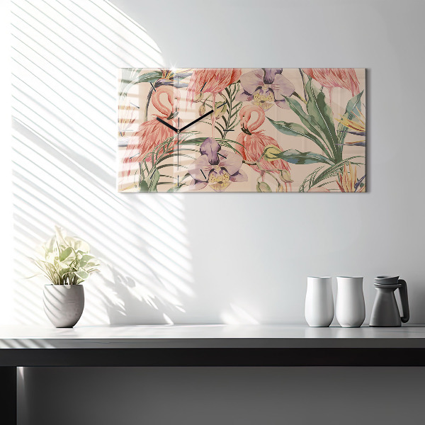 Horizontální skleněné hodiny na stěnu Tropické palmové listy