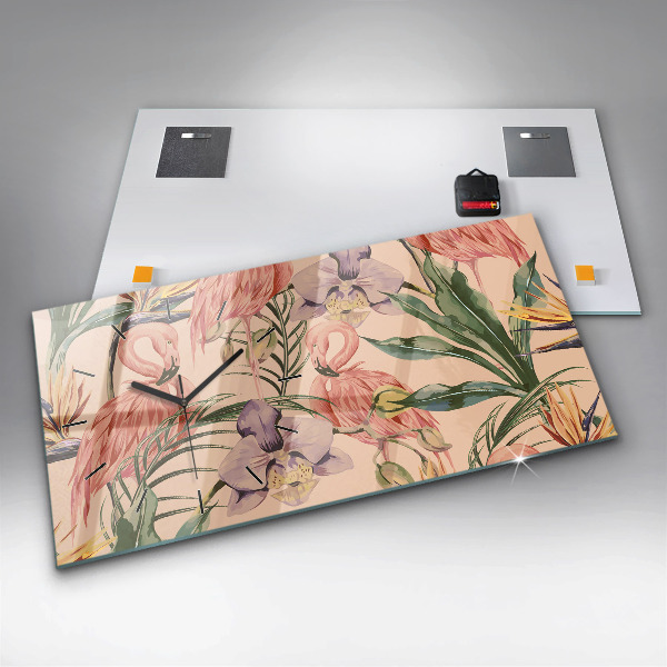 Horizontální skleněné hodiny na stěnu Tropické palmové listy