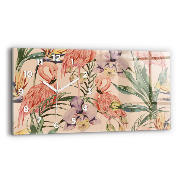 Horizontální skleněné hodiny na stěnu Tropické palmové listy