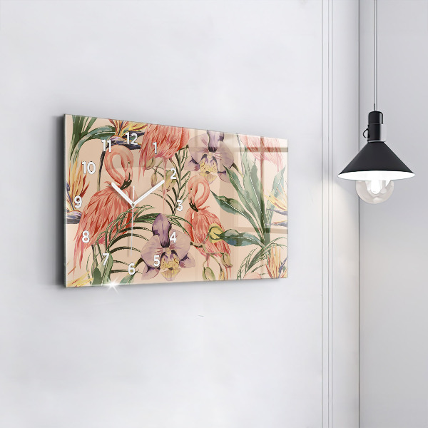 Horizontální skleněné hodiny na stěnu Tropické palmové listy