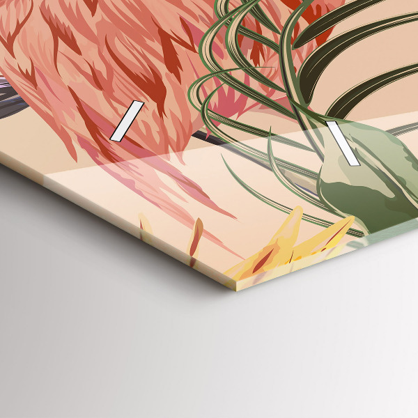 Horizontální skleněné hodiny na stěnu Tropické palmové listy