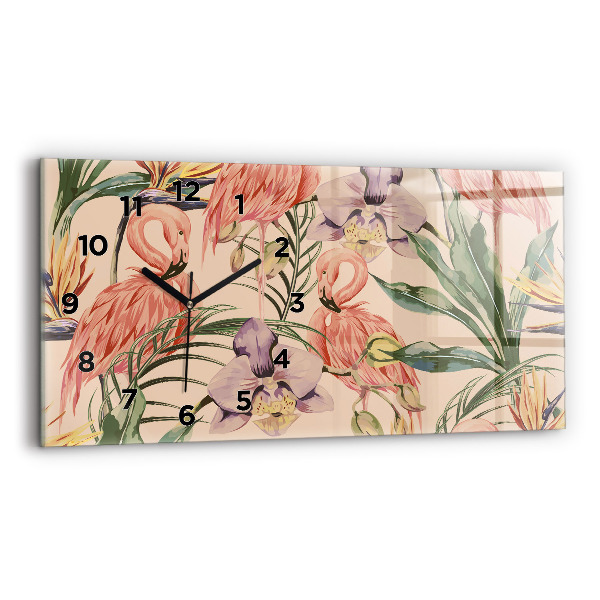 Horizontální skleněné hodiny na stěnu Tropické palmové listy