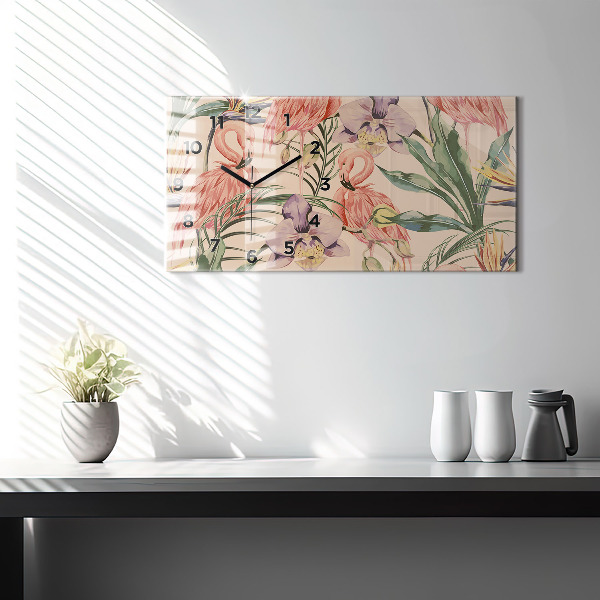 Horizontální skleněné hodiny na stěnu Tropické palmové listy