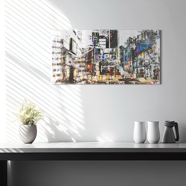 Horizontální hodiny na skle New York