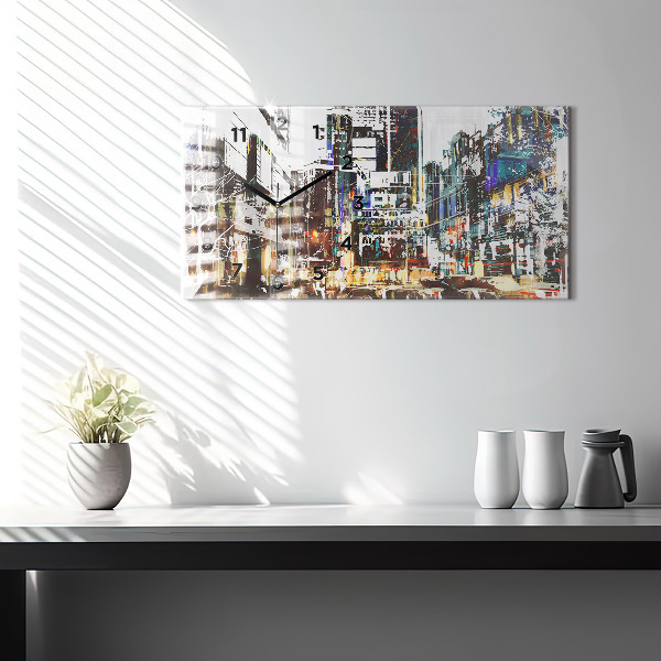 Horizontální hodiny na skle New York