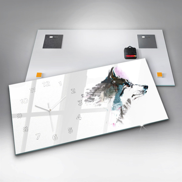 Horizontální hodiny na skle Profil malovaného vlka