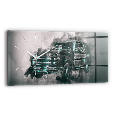 Horizontální hodiny na skle Oldschoolové auto