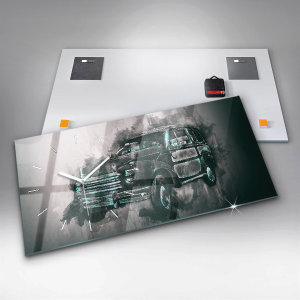 Horizontální hodiny na skle Oldschoolové auto