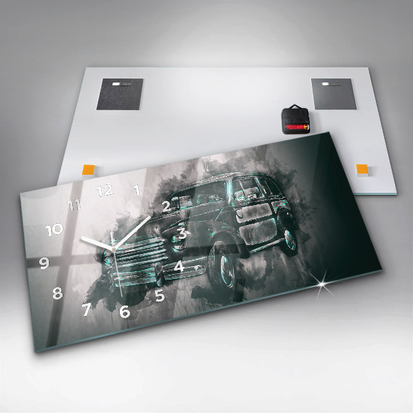 Horizontální hodiny na skle Oldschoolové auto
