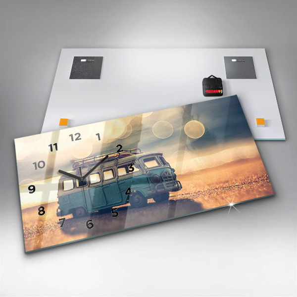 Horizontální hodiny na skle Táborník na pláži