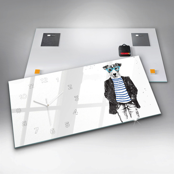 Horizontální hodiny na skle Pes v lidském těle