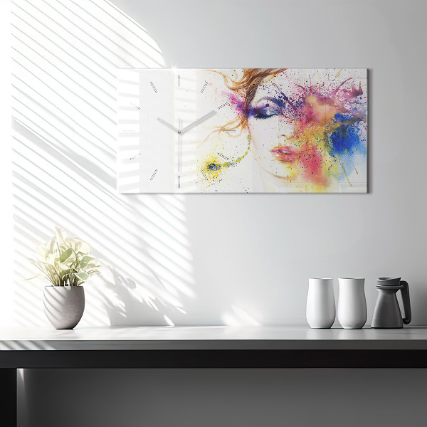 Horizontální hodiny na skle Portrét tajemné ženy