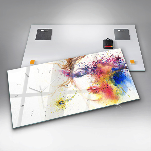 Horizontální hodiny na skle Portrét tajemné ženy